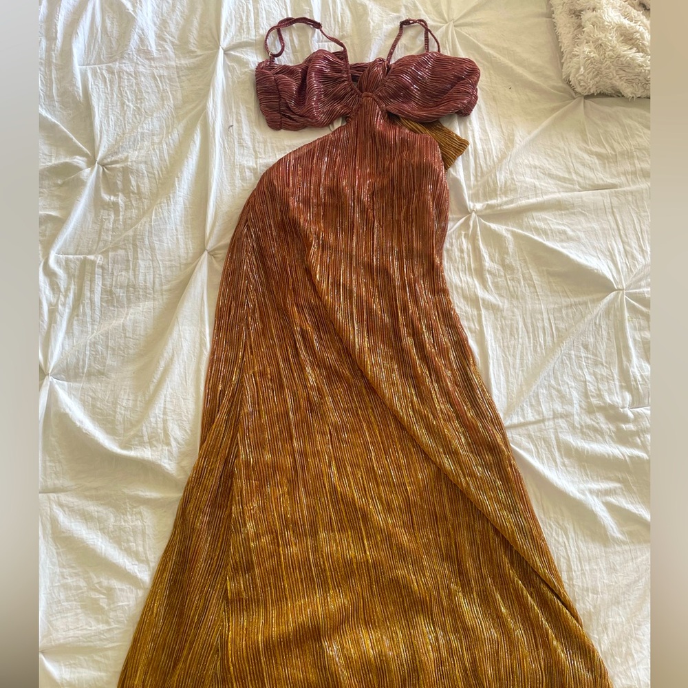 Elegant Rust and Gold Evening Dress